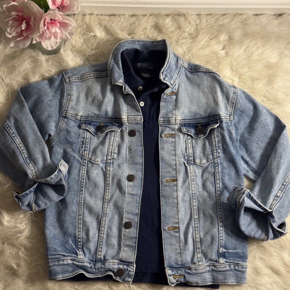 H&M Light Wash Denim Jacket Copper Buttons Women’s Size 12